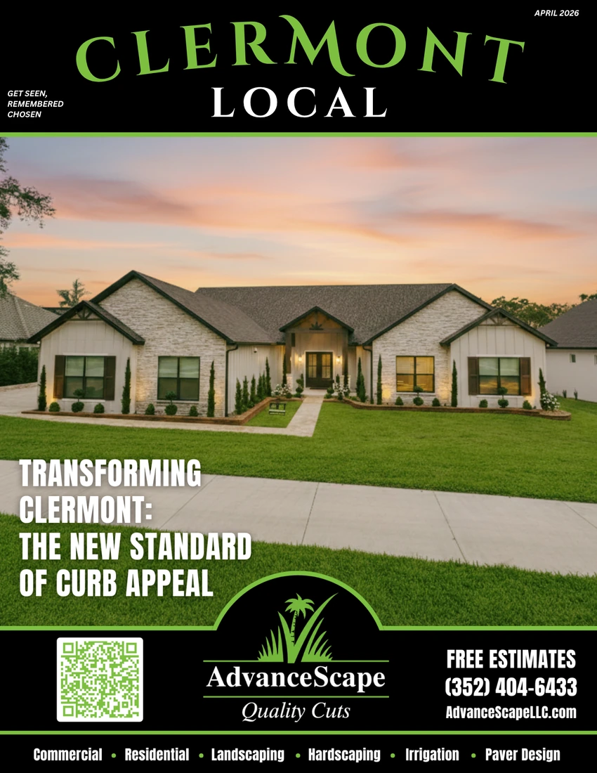 April 2026 Clermont Local Magazine cover featuring AdvanceScape