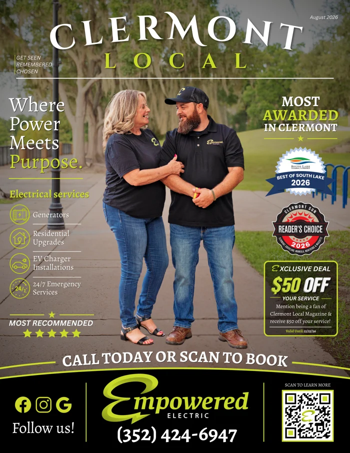 August 2026 Clermont Local Magazine cover featuring Empowered Electrical Services