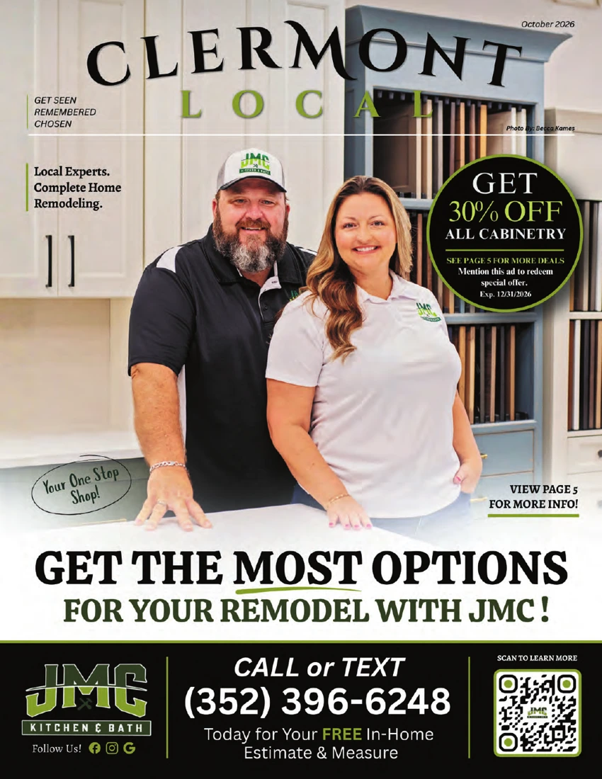 October 2026 Clermont Local Magazine print cover featuring JMC Kitchen and Bath